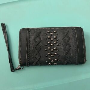 Montana West Black Embossed Wallet with Studs